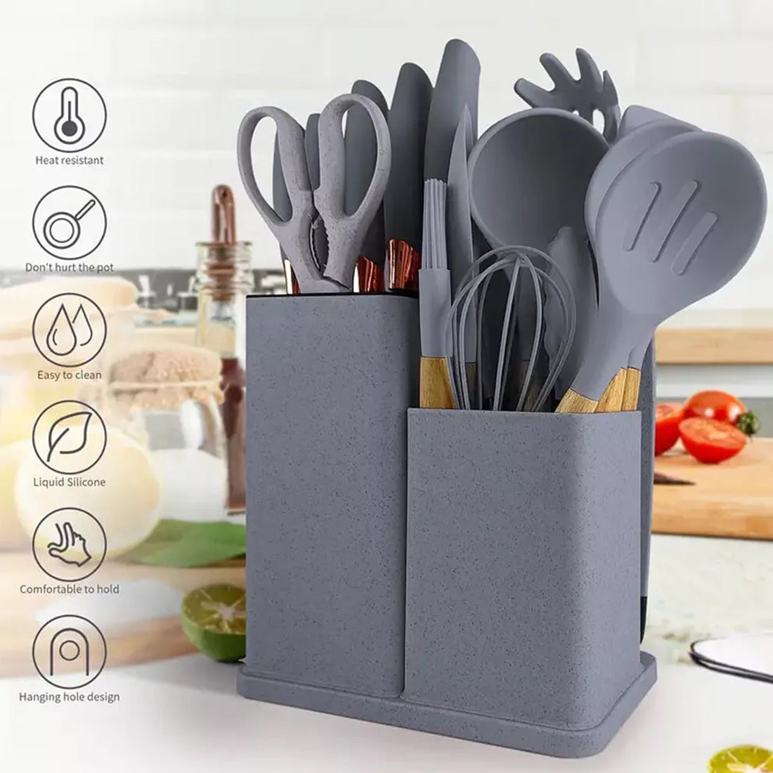 19pcs Set Non-Stick Silicone Kitchen Utensil Spatula Spoon Cooking Cookware Gift - Elvo Hub